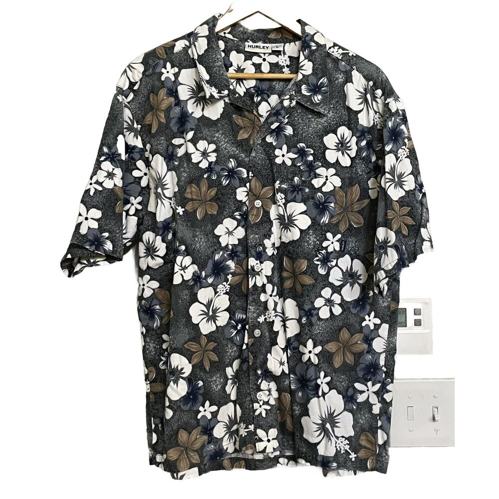 Hurley 999 Shirt Hawaiian Tropical Short Sleeve‎ Button Up Vintage USA Made L